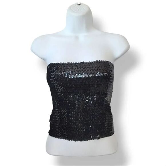 Vintage 50s 60s Mac Scott Sweden Black Stretch Sequined Tube Tank Top Size Small - Picture 4 of 11